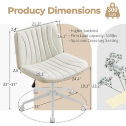 White Pu Leather Mid Back Office Chair,swivel Lift Desk Chair With Wheels Modern - thumbnail 2