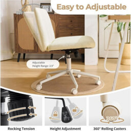 White Pu Leather Mid Back Office Chair,swivel Lift Desk Chair With Wheels Modern - thumbnail 3