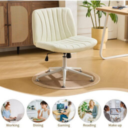 White Pu Leather Mid Back Office Chair,swivel Lift Desk Chair With Wheels Modern - thumbnail 6