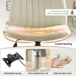 White Pu Leather Mid Back Office Chair,swivel Lift Desk Chair With Wheels Modern - thumbnail 4