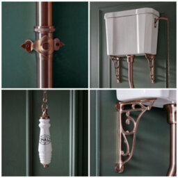 Homestylestore High Level Cistern Toilet And Brushed Copper Flush Kit And Warm Oak Seat - thumbnail 2