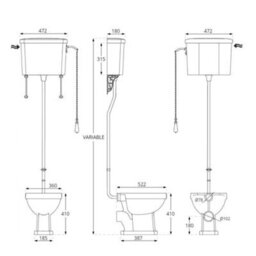 Homestylestore High Level Cistern Toilet And Brushed Copper Flush Kit And Warm Oak Seat - thumbnail 3