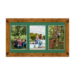 AK Frames 40X20Cm Rustic Oak Modern Multi Photo Frame With Emerald Mount - Holds 3 Apertures (3X) 6X4 Photos