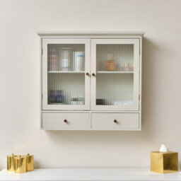 Melody Maison Pale Grey-Taupe Reeded Glass Wall Cabinet With Drawers