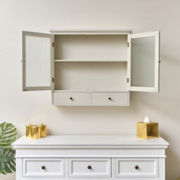 Melody Maison Pale Grey-Taupe Reeded Glass Wall Cabinet With Drawers - thumbnail 6