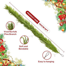 Vivo 6Ft Christmas Norfolk Pine Garland Artificial Green Decoration Mantle Stairs - thumbnail 5