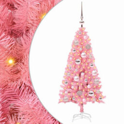 Vidaxl Christmas Tree With 150 Leds With Stand Pink 120 Cm Pvc - thumbnail 2