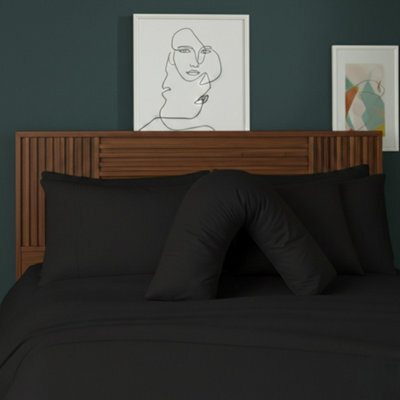 V Shape Pillowcase For Support Maternity Pillows Polycotton Easy Care Black - image 1