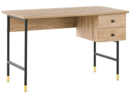 Beliani Retro Home Office Desk 120 X 60 Cm, Oak-Effect Brown Top With Black Iron Legs, 2 Drawers - thumbnail 3