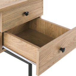 Beliani Retro Home Office Desk 120 X 60 Cm, Oak-Effect Brown Top With Black Iron Legs, 2 Drawers - thumbnail 7