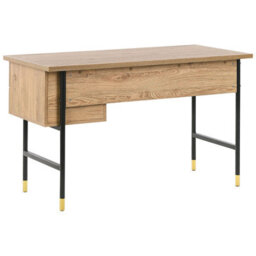Beliani Retro Home Office Desk 120 X 60 Cm, Oak-Effect Brown Top With Black Iron Legs, 2 Drawers - thumbnail 6