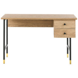 Beliani Retro Home Office Desk 120 X 60 Cm, Oak-Effect Brown Top With Black Iron Legs, 2 Drawers - thumbnail 1