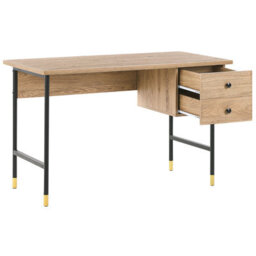 Beliani Retro Home Office Desk 120 X 60 Cm, Oak-Effect Brown Top With Black Iron Legs, 2 Drawers - thumbnail 5