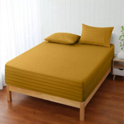 Ameha Stripe Fitted Sheet 40 Cm Deep Pocket- Hypoallergenic Easy Care Ochre Bed Sheets Uk Super King Bedsheet(180X200Cm) - thumbnail 6