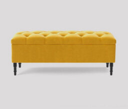 90Cm Swiss Chesterfield Ottoman Storage Bench- Plush Velvet Shoe Bench - Mustard Gold Upholstery Footstool With Storage