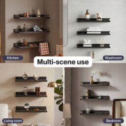 Levede Floating Shelves Set Of 3 Wooden Wall Mounted Shelves Storage Black - thumbnail 9