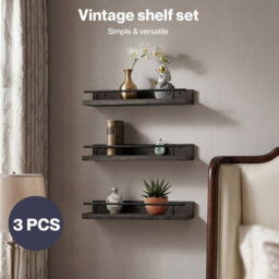 Levede Floating Shelves Set Of 3 Wooden Wall Mounted Shelves Storage Black - thumbnail 5