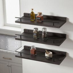 Levede Floating Shelves Set Of 3 Wooden Wall Mounted Shelves Storage Black - thumbnail 1