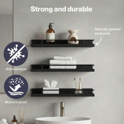 Levede Floating Shelves Set Of 3 Wooden Wall Mounted Shelves Storage Black - thumbnail 6