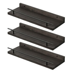 Levede Floating Shelves Set Of 3 Wooden Wall Mounted Shelves Storage Black - thumbnail 2