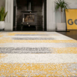 Loomed Yellow Ochre Grey Distressed Striped Block Living Room Rug 240X330Cm - thumbnail 2