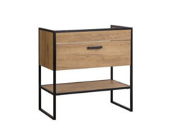 Impact Furniture Freestanding Bathroom Vanity Unit With Drawer 800mm Cabinet  Industrial Black Steel Frame Oak Finish Loft Brook - thumbnail 2