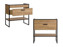 Impact Furniture Freestanding Bathroom Vanity Unit With Drawer 800mm Cabinet  Industrial Black Steel Frame Oak Finish Loft Brook