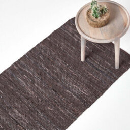 Homescapes Denver Leather Woven Rug Brown, 66 X 200 Cm - thumbnail 1