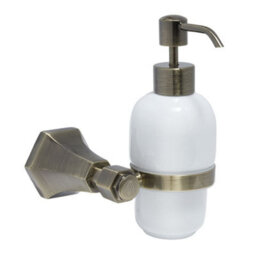 Homestylestore Art Deco Bathroom Wall Mounted Ceramic Soap Dispenser Aged Gold Holder
