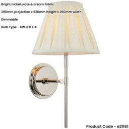Loops Indoor Bright Nickel Plate Wall Light - Cream Fabric Shade - Dimmable 6W Led E14 - thumbnail 2