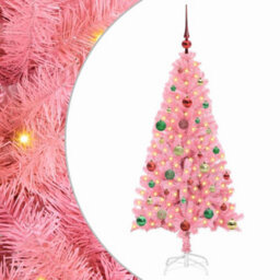 Vidaxl Christmas Tree With 150 Leds With Stand Pink 150 Cm Pvc - thumbnail 2