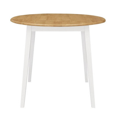 Small Dining Table, Solid Wood Drop Leaf Round Kitchen Table In White And Oak - image 1