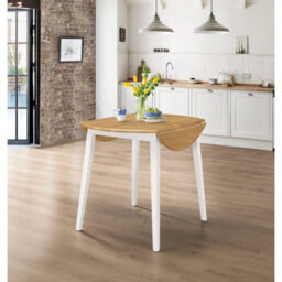 Small Dining Table, Solid Wood Drop Leaf Round Kitchen Table In White And Oak - thumbnail 6