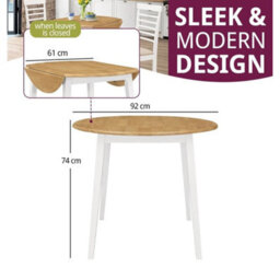Small Dining Table, Solid Wood Drop Leaf Round Kitchen Table In White And Oak - thumbnail 2