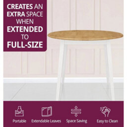 Small Dining Table, Solid Wood Drop Leaf Round Kitchen Table In White And Oak - thumbnail 4