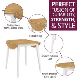 Small Dining Table, Solid Wood Drop Leaf Round Kitchen Table In White And Oak - thumbnail 3