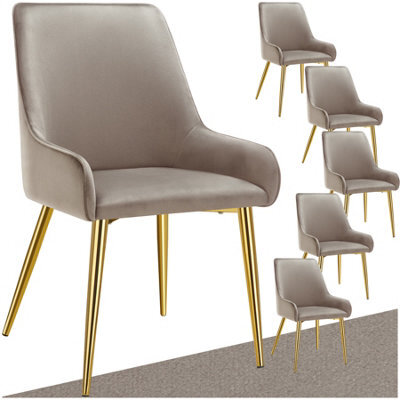 Tectake Set Of 6 Dining Chair Avane - Velvet Look, Padded Armchair, High Backrest And Armrests - Taupe - image 1