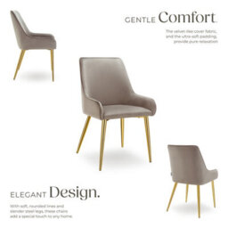 Tectake Set Of 6 Dining Chair Avane - Velvet Look, Padded Armchair, High Backrest And Armrests  - Taupe - thumbnail 3