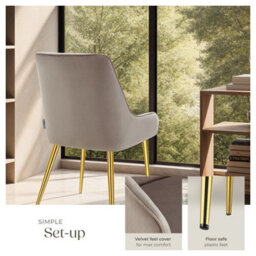 Tectake Set Of 6 Dining Chair Avane - Velvet Look, Padded Armchair, High Backrest And Armrests  - Taupe - thumbnail 4