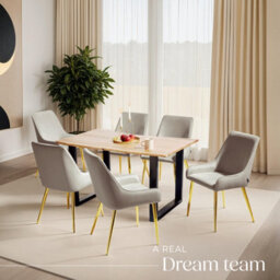 Tectake Set Of 6 Dining Chair Avane - Velvet Look, Padded Armchair, High Backrest And Armrests  - Taupe - thumbnail 8