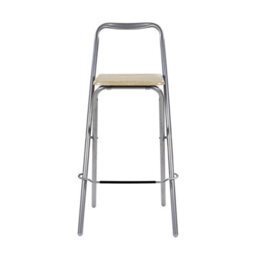 Taylor & Brown Folding Bar Stool - Wooden Effect Seat With Footrest, Silver Frame, Foldable Kitchen & Restaurant Seating (Natural) - thumbnail 3