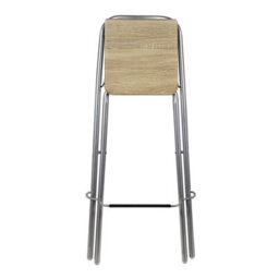 Taylor & Brown Folding Bar Stool - Wooden Effect Seat With Footrest, Silver Frame, Foldable Kitchen & Restaurant Seating (Natural) - thumbnail 7