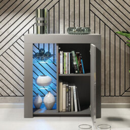 Sideboard Tv Unit Modern Cabinet Cupboard Tv Stand Living Room High Gloss Doors - Dark Grey - thumbnail 3
