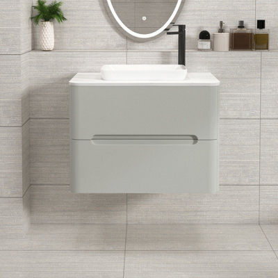 Royal Bathrooms Venice 700mm Dove Grey Wall Mounted Bathroom Countertop Vanity Unit 2 Drawer With Qubix Basin - image 1