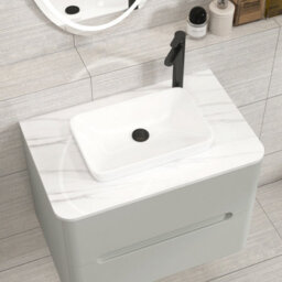 Royal Bathrooms Venice 700mm Dove Grey Wall Mounted Bathroom Countertop Vanity Unit 2 Drawer With Qubix Basin - thumbnail 6