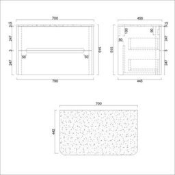 Royal Bathrooms Venice 700mm Dove Grey Wall Mounted Bathroom Countertop Vanity Unit 2 Drawer With Qubix Basin - thumbnail 8