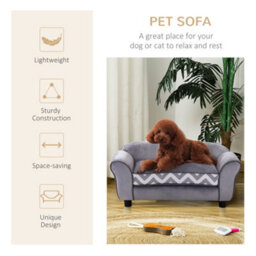 Pawhut Dog Sofa Cat Couch Bed For Xs Dogs W/ Removable Sponge Cushion - Grey - thumbnail 7