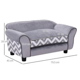 Pawhut Dog Sofa Cat Couch Bed For Xs Dogs W/ Removable Sponge Cushion - Grey - thumbnail 3