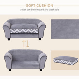 Pawhut Dog Sofa Cat Couch Bed For Xs Dogs W/ Removable Sponge Cushion - Grey - thumbnail 5