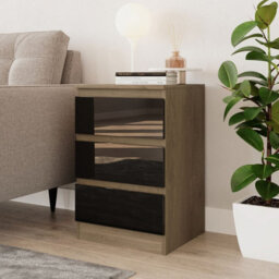 Urbn-Living Urbnliving 62Cm Height Glossy 3 Drawers Bedside Cabinet Chest Of Drawers With Smooth Metal Runner Oak & Black